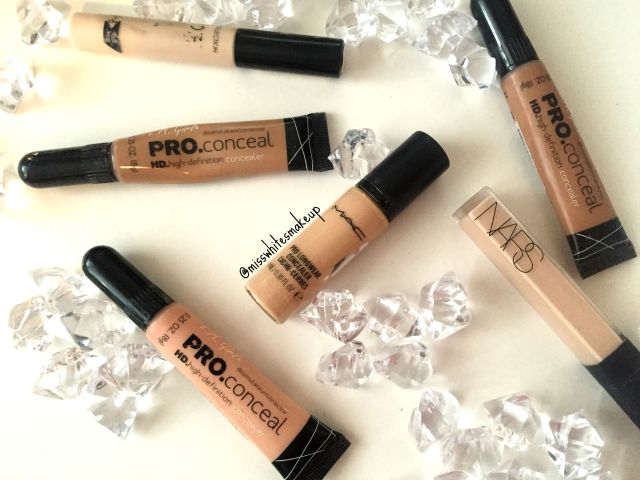 Swatches concealers NARS Radiant Creamy concealer MAC Pro Long Wear in NC15 LA Girl Pro Conceal Collection Lasting Perfection concealer in Light01