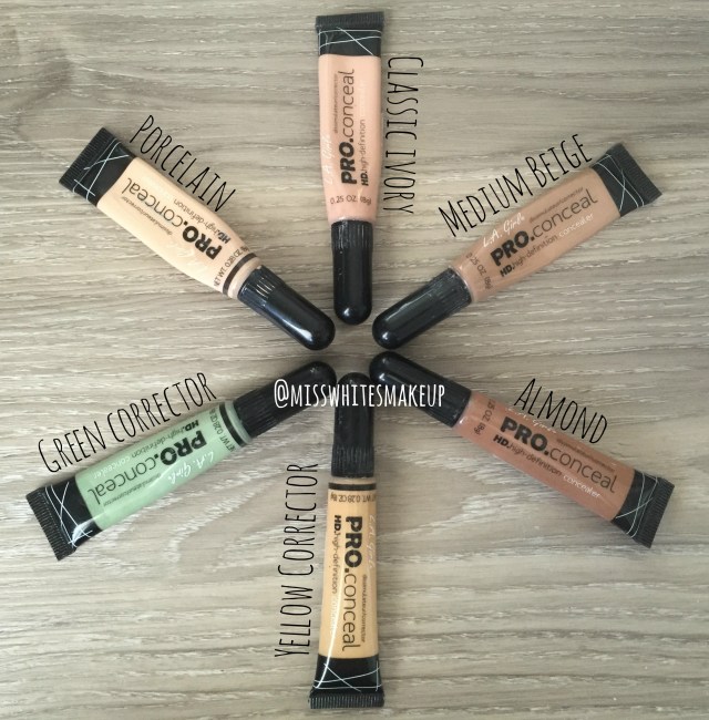 L.A. Girl PRO.conceal swatches Porcelain Yellow Green Almond ivory
